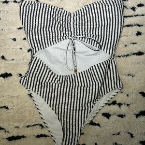 Striped Black & White One-Piece Swimsuit